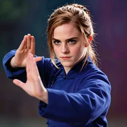 a dramatic portrait of emma watson as kung fu sensei, intricate detail, vibrant colors, cinematic lighting