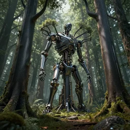 a forest of mechanical trees, steampunk, carbon fibre, 8 k, unreal engine, trending on artstation,