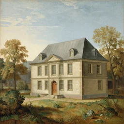 a beautiful painting of a building in a serene landscape by Albrecht Dürer