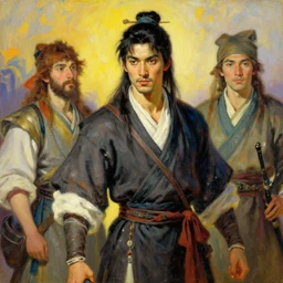 attractive man, wuxia, colorful, painting by gaston bussiere, craig mullins, greg rutkowski, j. c. leyendecker