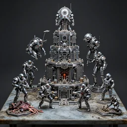airbrush macro of 4 character, tiered grimy medical table battle flaying, god machines, cluster tiered heirarchy, battle failure, mainframe hydrocracking battles, medical chromed, oppressive dystopian space station dissapointment, by wayne d barlowe, enric torres, alberto bontempi, feng zu, geof darrow, alex nino, boris vallejo, en