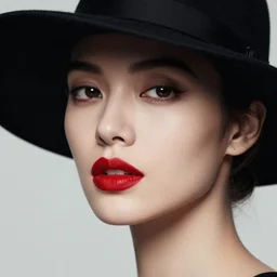 close - up portrait of woman in a black hat, red lip by greg rutkowski, digital art, trending on artstation, hd, 8 k, highly detailed, good lighting, high contrast, beautiful, epic, masterpiece