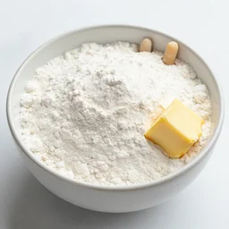 a bowl full of flour, sugar, butter and monkey fingers