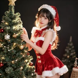 christmas tree waifu, an anime girl dressed as a christmas tree