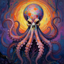 a psychedelic portrait of omin dran skeletal mind flayer octopus, vibrant color scheme, highly detailed, in the style of romanticism, cinematic, artstation, moebius, greg rutkowski