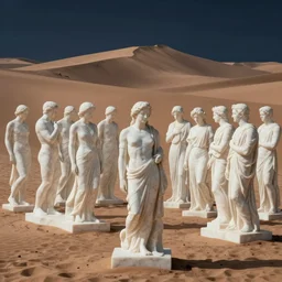 simplicity, desert dunes at night, marble sculptures of a crowd of people, ultra detailed, ethereal, by miles johnston, by william godward, by moebius, by simon stalenhag, by gustave dore, by andrew jones, by pekka halonen, by beeple, volumetric lighting, masterpiece