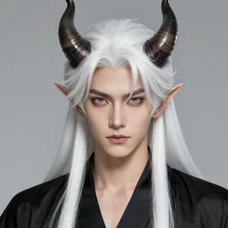 a highly detailed illustration of attractive white haired horned demon guy wearing librarian outfit, dramatic pose, art by artgerm and greg rutowski, intricate, elegant, highly detailed, centered, digital painting, artstation, concept art, smooth, sharp focus, league of legends concept art, wlop.