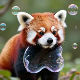 hybrid ( red panda ) and ( soap bubbles ), ( soap bubbles ) in shape of ( rad panda ), digital art, realistic, octane render, professional, high quality, dof, bokeh