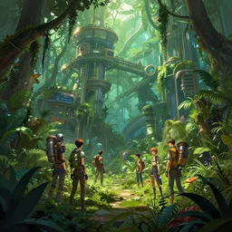 photo environement post futurist jungle : 4, 4 k rtx hdr volume light concept studio matte painting environement digital illustration style art that looks like it is from borderlands and by feng zhu and loish and laurie greasley, victo ngai, andreas rocha, john harris by jesper ejsing, by rhads, makoto shinkai and lois van baarle