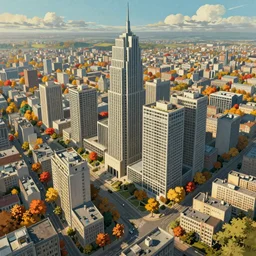 le corbusier's city of tomorrow painting photoshop by hayao miyazaki, unreal 5, daz, hyperrealistic, octane render, dynamic lighting, intricate detail, harvest fall vibrancy, cinematic
