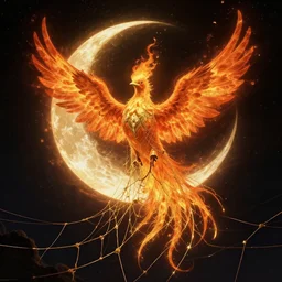 oh brilliant flaming moon bird, sing to me your doom song, whistle sweet summons for the great demise, and truly free us from the wrongful soul net of gaia. the wizard in gold shreds an enigma into time and space