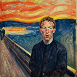 portrait of mark zuckerberg painted as edvard munch's the scream