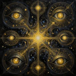 astral vomit oil painting of abstract surrealist forms by yvonne mcgillivray by mandy jurgens by michael divine, powerful eyes glowing highly detailed painting, spiritual abstract forms, symmetrical, trending on art station, abstract emotional, very beautiful, fantasy digital art, highly detailed patterned visionary art, magic symbols, by michael divine, cosmic nebula, black gold color scheme