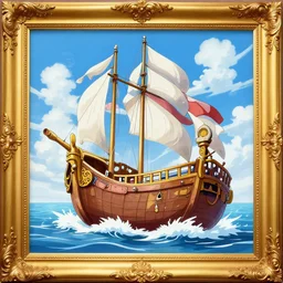Anime One Piece Ship, with golden Frame, made by Aivazovsky Ivan