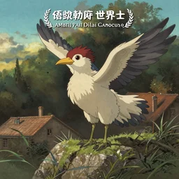 A drawing of a bird painted by Ghibli in Madrid