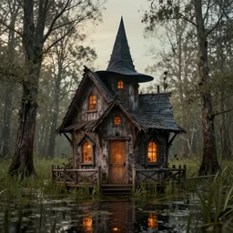 a witches hut in a swamp