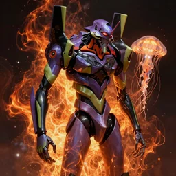 evangelion mech. by rembrandt, 1 6 6 7, joseph mallord william turner, fractal flame, luis royo, intricately, futuristic, robot, cyborg, jellyfish