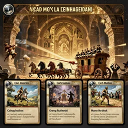 Mad Max reimagined in the baroque era, catapult, horses, orchestral band on a wagon, hearthstone art style, epic fantasy style art by Craig Mullins, fantasy epic digital art, epic fantasy card game art by Greg Rutkowski