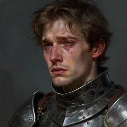 portrait of a male knight crying. in tears, emotions, dramatic. fantasy, digital painting, hd, detailed.