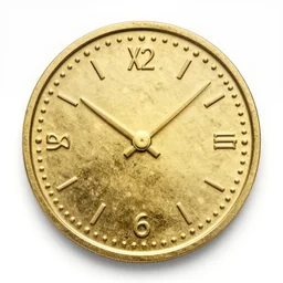 a gold coin with a clock face printed on it, complex, high detail, close up