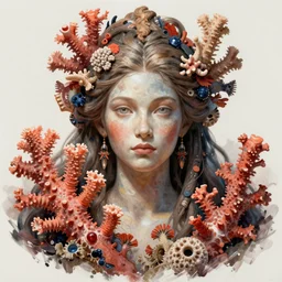 coral goddess, highly detailed, portrait, digital painting, trending on artstation, concept art, sharp focus, illustration, art by artgerm and greg rutkowski and magali villeneuve