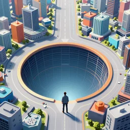alone person facing the desperate call of the void, organized cityscape, systematic city portals, unreal 5 render, vivid colors, high detail, clear weather, studio ghibli, history painting, digital art, octane render, beautiful composition, trending on artstation, award - winning photograph, masterpiece