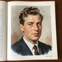 “Jamie Campbell portrait, color vintage magazine illustration 1950”