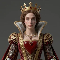 front shot of queen of hearts, intricate, elegant, highly detailed, centered, artstation, concept art, smooth, sharp focus, artgerm, tomasz alen kopera, peter mohrbacher, donato giancola, joseph christian leyendecker, wlop, boris vallejo ), mugshot, ugly, octane render, nvidia raytracing demo, grainy, muted