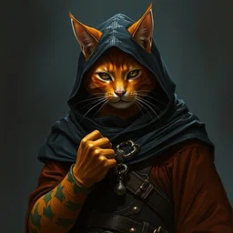 a orange khajiit!!, thief, black cloak and hood, concept character by jason edmiston and ilya repin