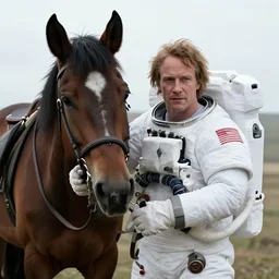 extremely realistic movie shot of an astronaut holding a horse by denis villeneuve