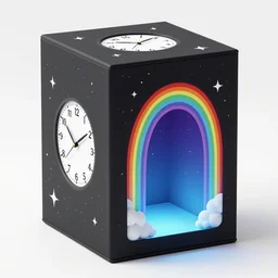 box, portal, rainbow, death, space, clock