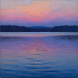 renaissance lake with ripples, dusk, split complementary palette, oil painting, by greg rutkowski
