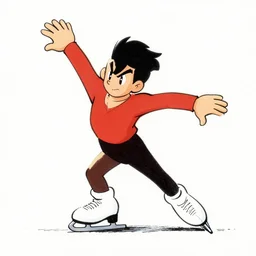 single skater character on white background, cartoony stylized proportions by ralph bakshi hirouki imaishi inks and colors