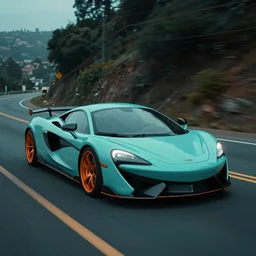 insanely moody cinematic render of sports car on malibu road, teal and orange colors, vaporwave, photorealism, cinema still, photography, insane details, 8 k high definition, artstation