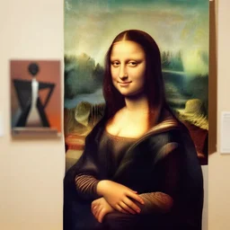mona lisa is laughing and looking to marcel duchamp and his artworks