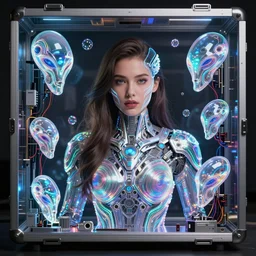 beauty woman wrapped in holograms, alien artifacts, electrical case display, Transformers Movie style tech, ultrarealistic, dramatic lighting, electrical details, high details, 4k, 8k, best, accurate, trending on artstation, artstation, photorealism, ultrarealistic, digital painting, style of Peter Mohrbacher, Caravaggio, Hajime Sorayama, Caravaggio, Boris Vallejo