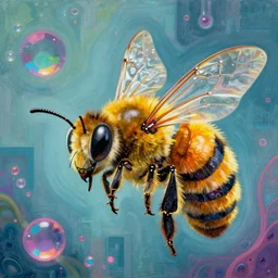 hyperrealistic surrealism, David Friedrich, award winning masterpiece with incredible details, Zhang Kechun, a surreal vaporwave vaporwave vaporwave vaporwave vaporwave painting by Thomas Cole of a cyberpunk bee, highly detailed, trending on ArtStation