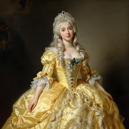 portrait rococo painting of Princess Riliane Lucifen d'Autriche Vocaloid kagamine Rin, yellow ornate dress,  by Jean‑Honoré Fragonard