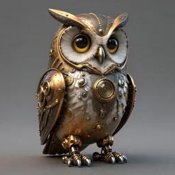 steampunk robot owl realism