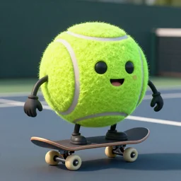 a tennis ball monster, tennis ball, dark, chalky, riding on a skateboard, digital art, fantasy, magic, trending on artstation, ultra detailed, professional illustration by Basil Gogos