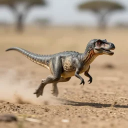 award winning photo by saul leiter of a tiny gray dinosaur running in the savannah, motion blur, dusty, tiny gaussian blur, insanely detailed, insanely intricate, depth of field, low contrast, sunny, wide aperture, action photography