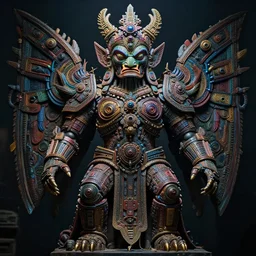 totem to the machine god, symmetrical, detailed, coherent, hyper detailed, very far shot, ominous lighting, colorful