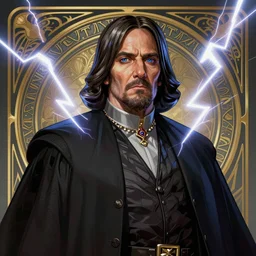 alphonse mucha style portrait of emperor palpatine, lightning bolts, detailed, artstation, art nouveau