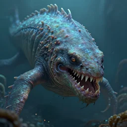 a close up shot of a eldritch sea monster, highly detailed digital art