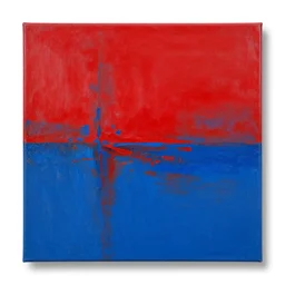 simple abstract acyrilic painting on canvas using primary red and blue paint