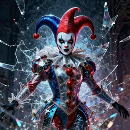 impressive ominous cinematic fine portrait photo of a court jester rigid shattered crystal volumetric dynamic fluid simulation lighting impressive masterpiece hyper ultra detailed intricate sharp focus 8 k realistic illustration canon eos r 3 fujifilm x - t 3 0 sony alpha, by james gurney tooth wu artgerm colorful!!!, trending on artstation behance cgsociety, octane render nvidia raytracing demo
