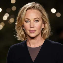 A studio photo of Jennifer Lawrence as an old woman, 70 years old, bokeh, 90mm, f/1.4
