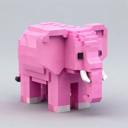 3d render of voxel pink elephant