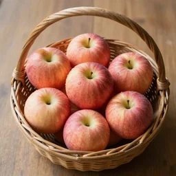 7 apples inside a brown braided basket