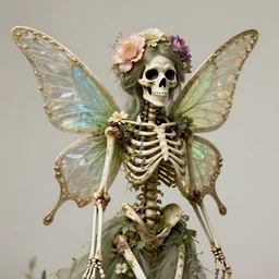 fairy skeleton covered in flowers, intricate details, hyperrealistic